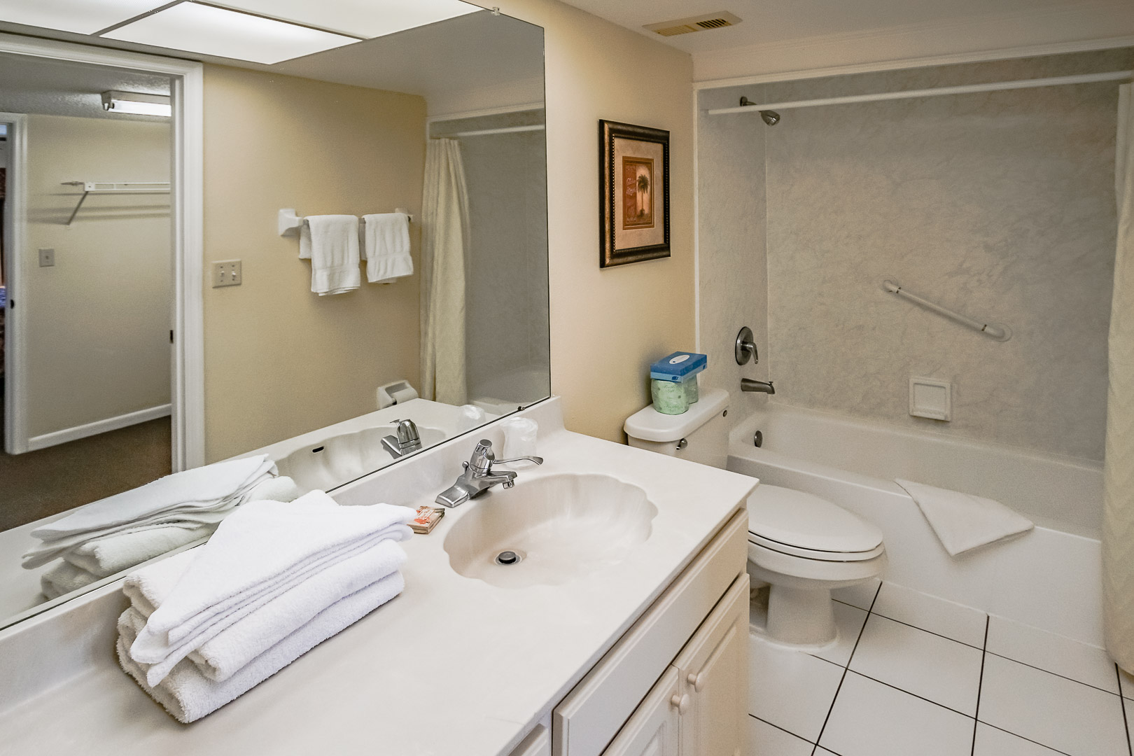 A clean bathroom at VRI's Sand Pebble Resort in Treasure Island, Florida.